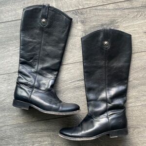 Frye boots black long riding boots size 7 bikercore leather